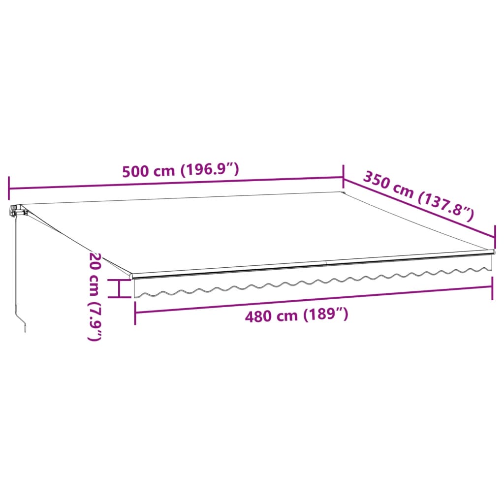 Luifel handmatig uittrekbaar 500x350 cm bordeauxrood