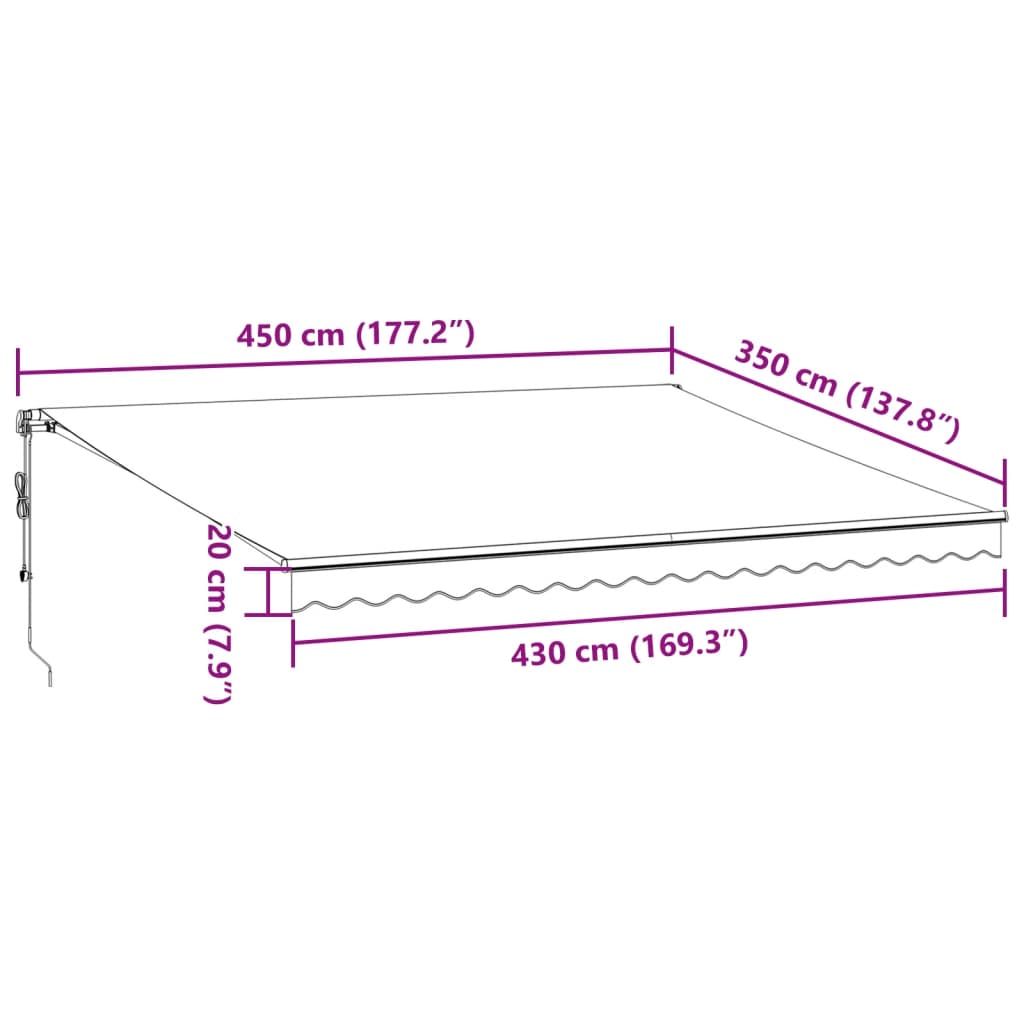 Luifel handmatig uittrekbaar en LED 450x350 cm antraciet en wit