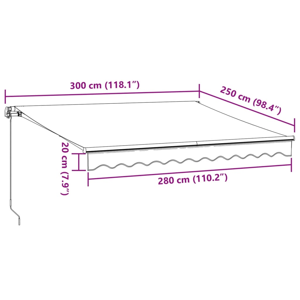 Luifel handmatig uittrekbaar en LED 300x250 cm antraciet en wit