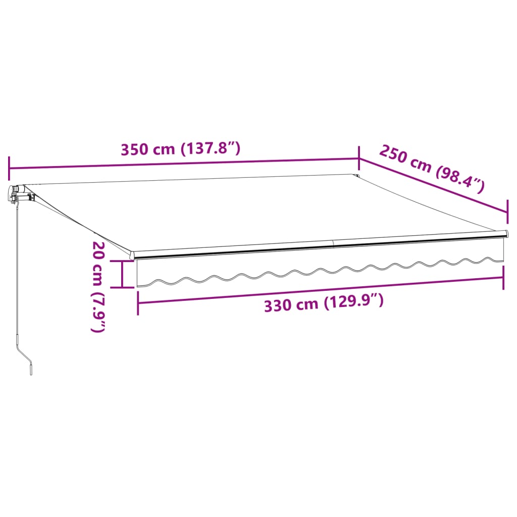 Luifel handmatig uittrekbaar en LED 350x250 cm antraciet en wit