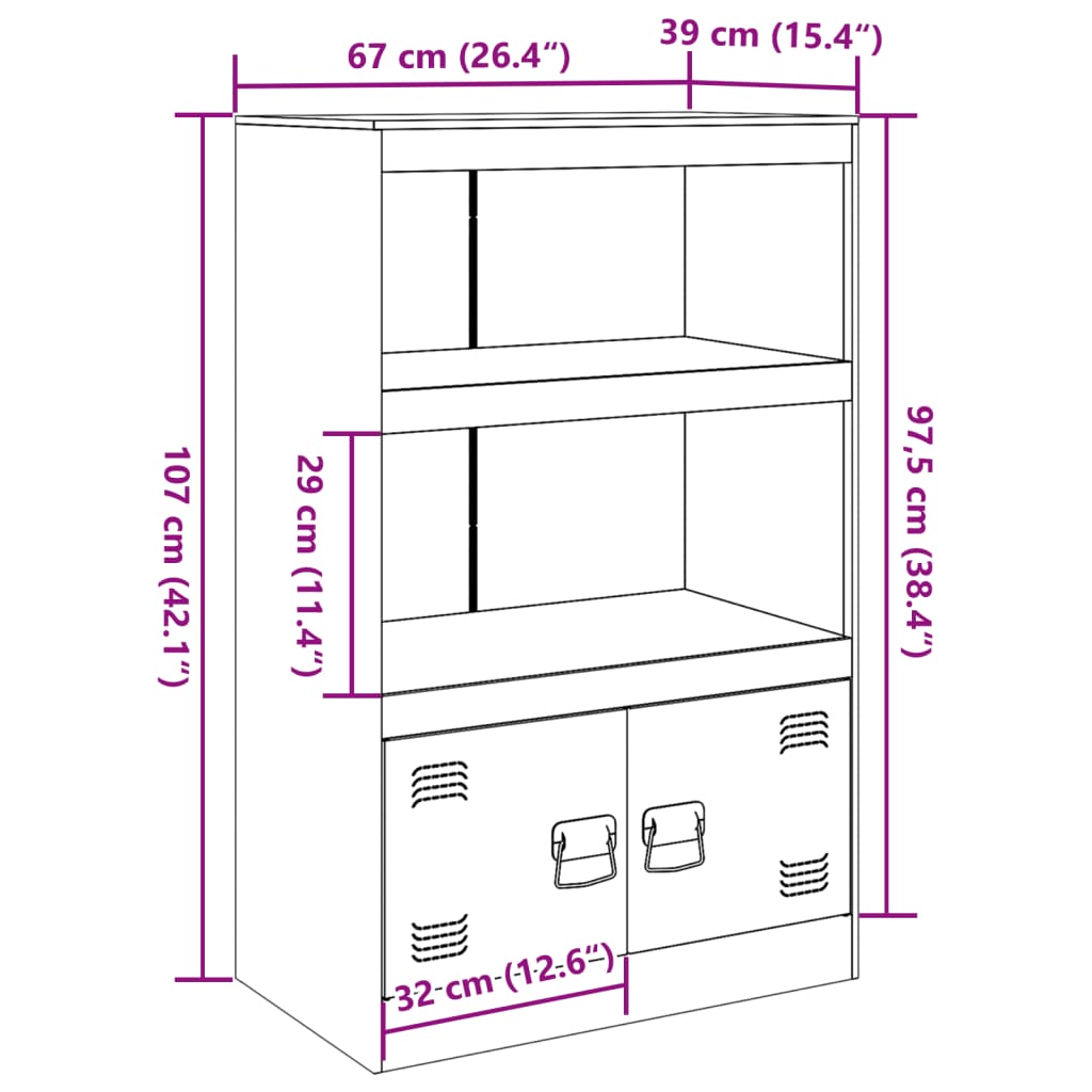 Dressoir 67x39x107 cm staal antracietkleurig