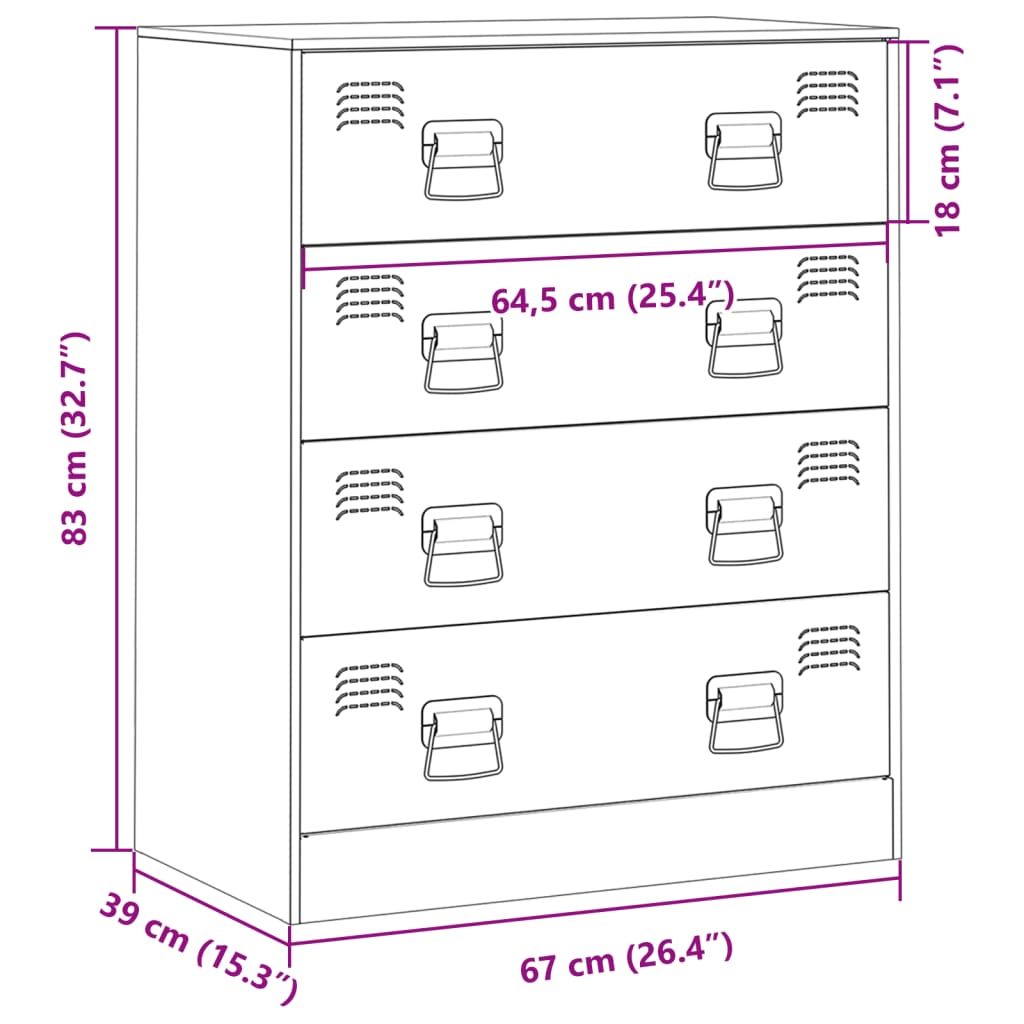 Dressoir 67x39x83 cm staal mosterdgeel