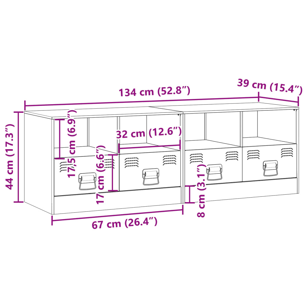 Tv-meubelen 2 st 67x39x44 cm staal roze