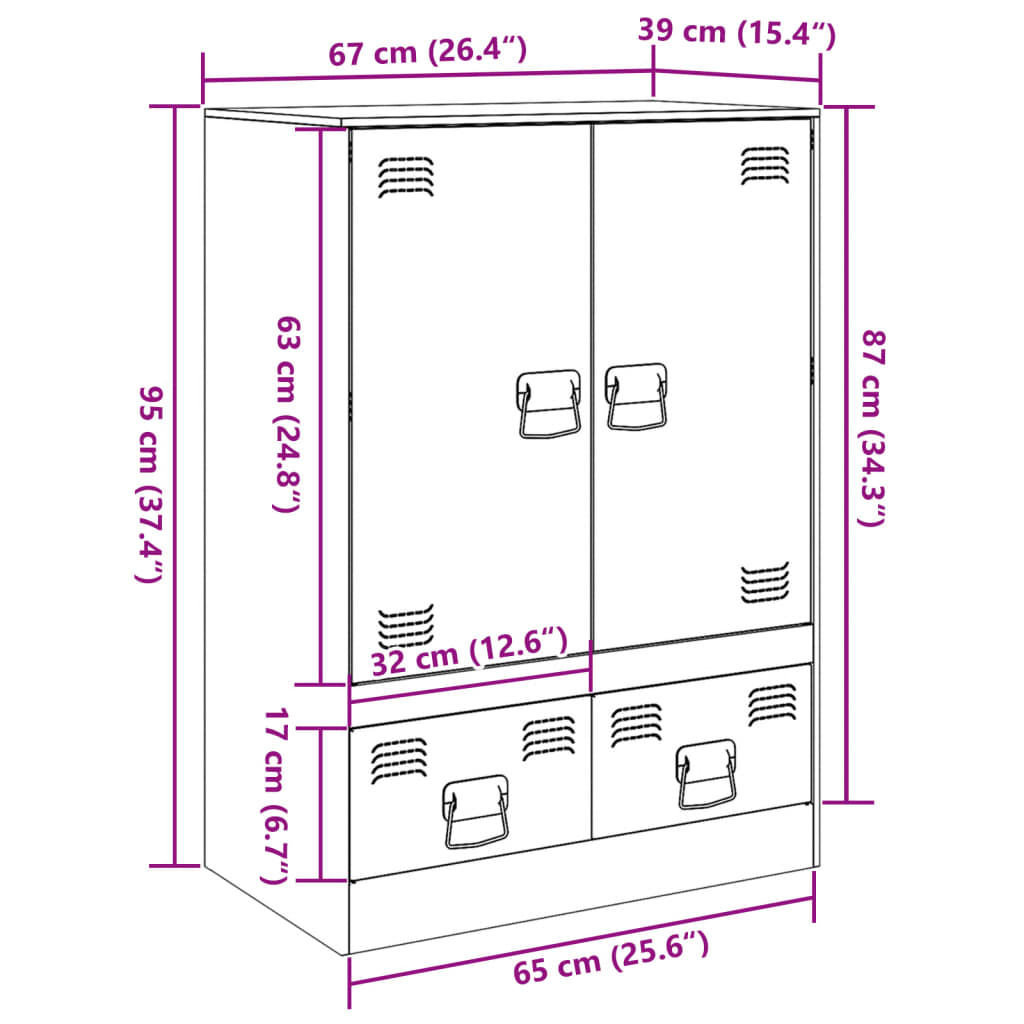 Hoge kast 67x39x95 cm staal zwart