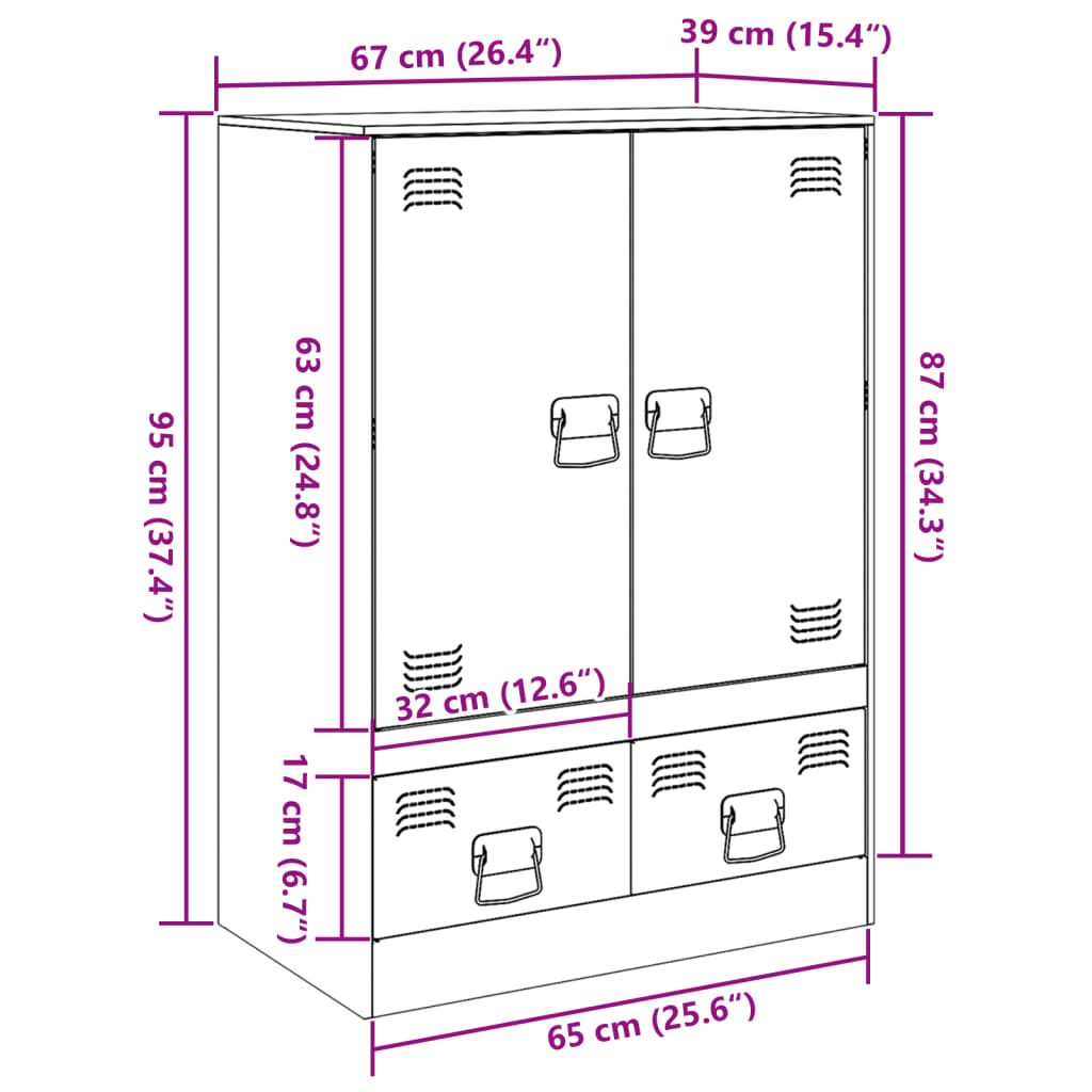 Hoge kast 67x39x95 cm staal olijfgroen