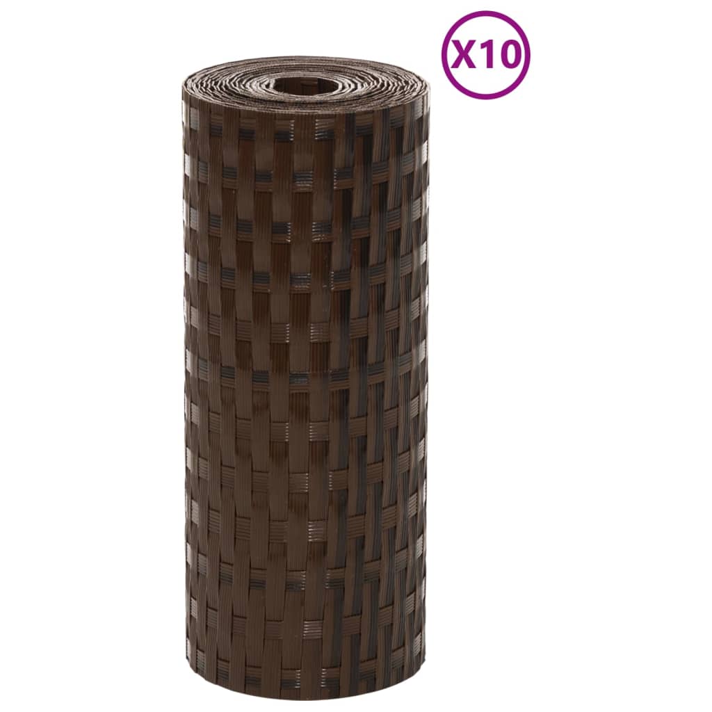 Balkonschermen 10 st 255x19 cm poly rattan bruin en zwart