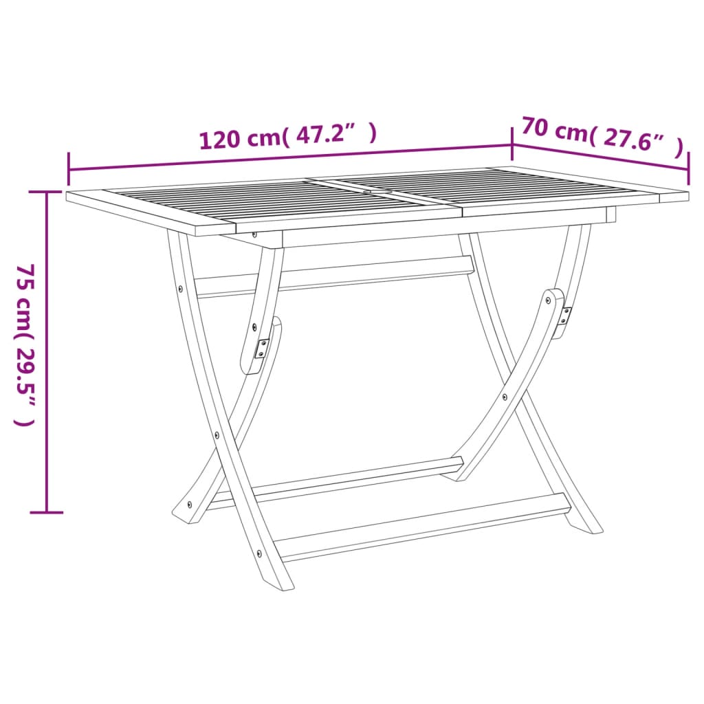 Tuintafel inklapbaar 120x70x75 cm massief acaciahout