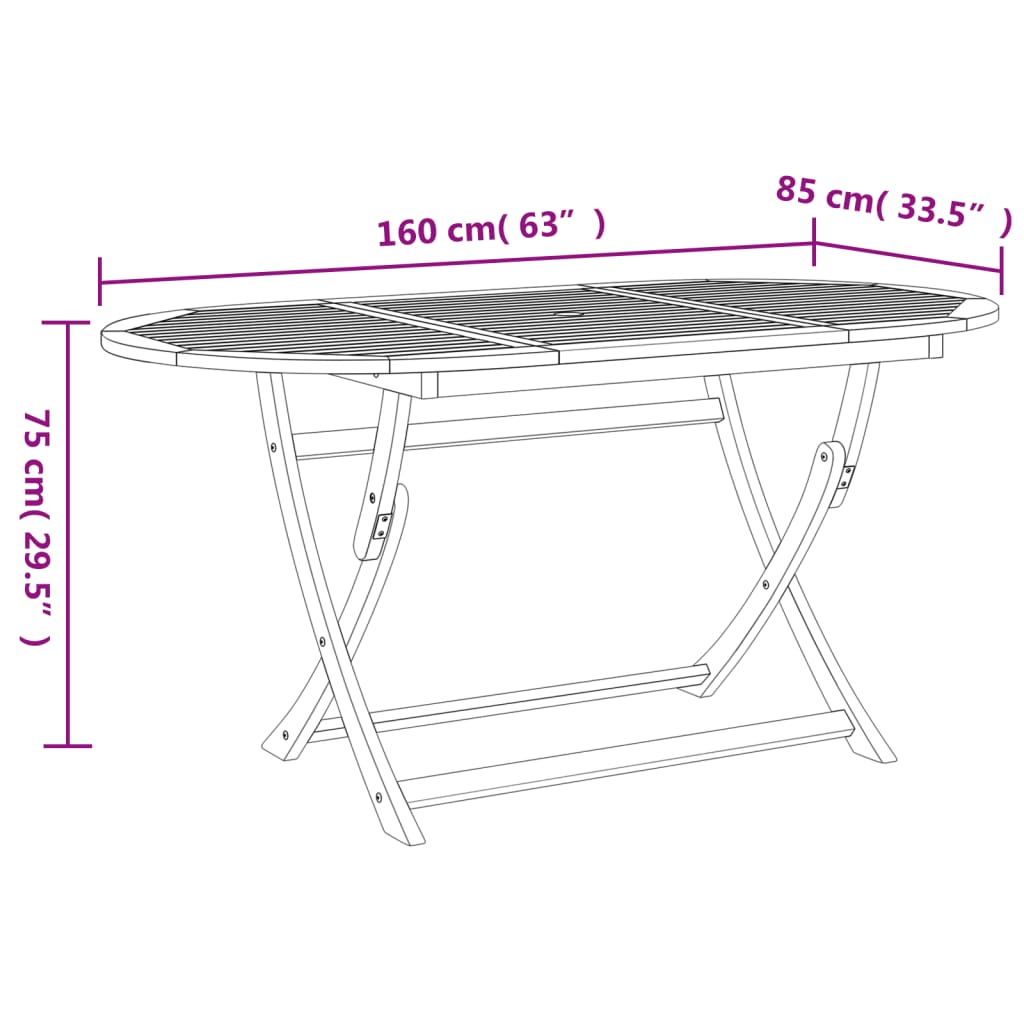 Tuintafel Inklapbaar 160X85X75 Cm Massief Acaciahout