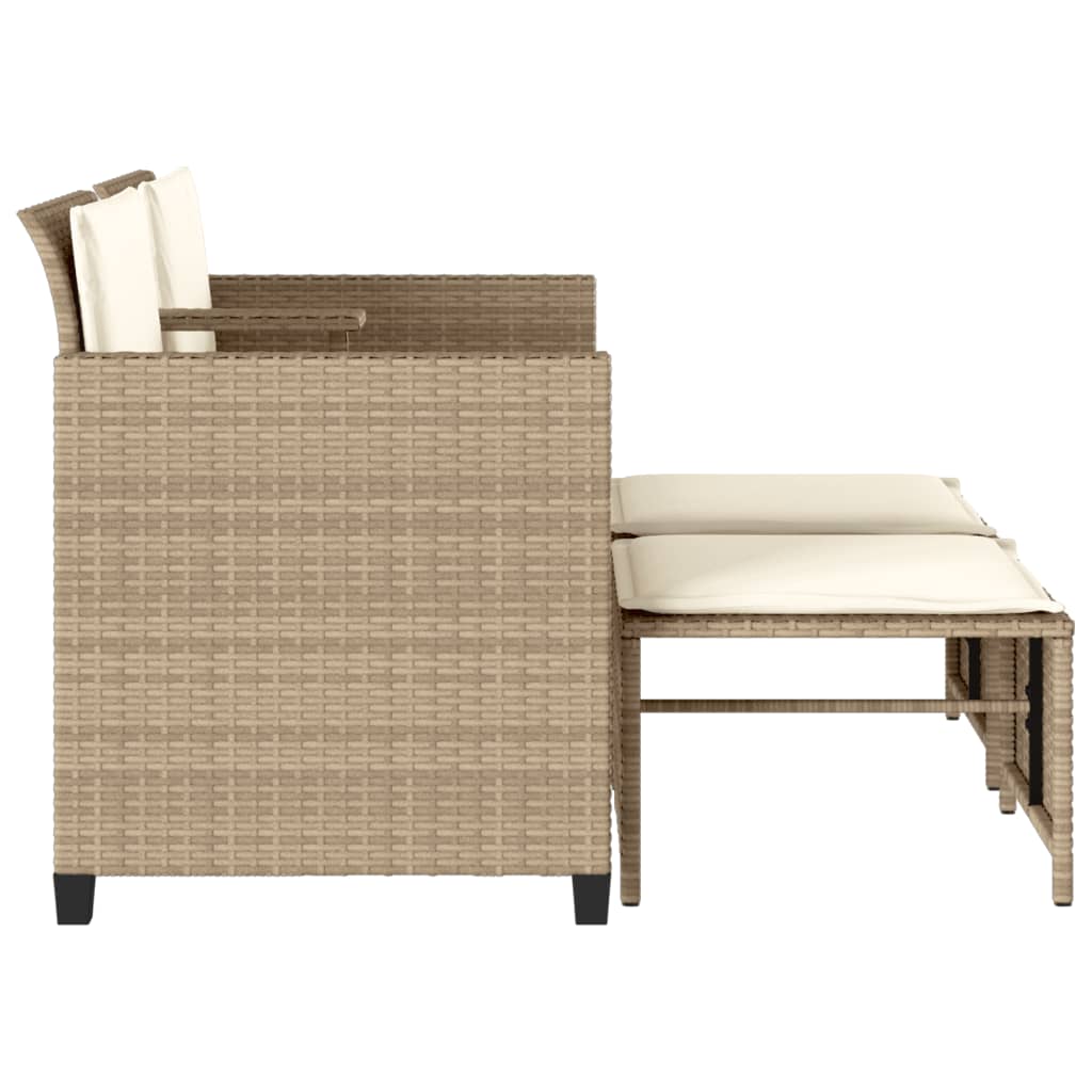 Tuinbank 2-zits met tafel en voetenbanken poly rattan beige