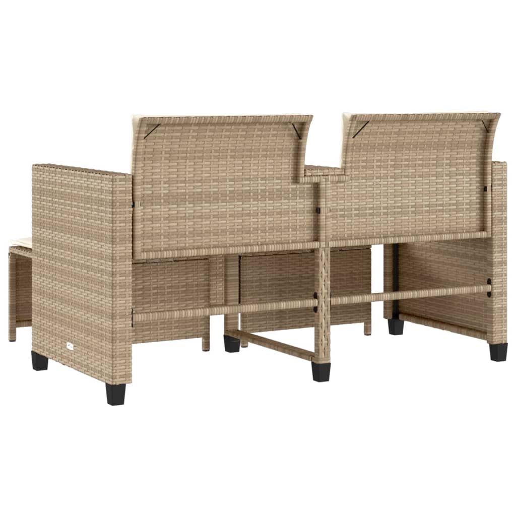 Tuinbank 2-zits met tafel en voetenbanken poly rattan beige