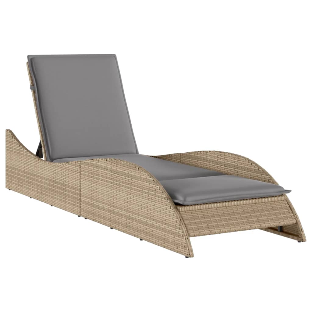 Ligbed met kussen 60x205x73 cm poly rattan beige