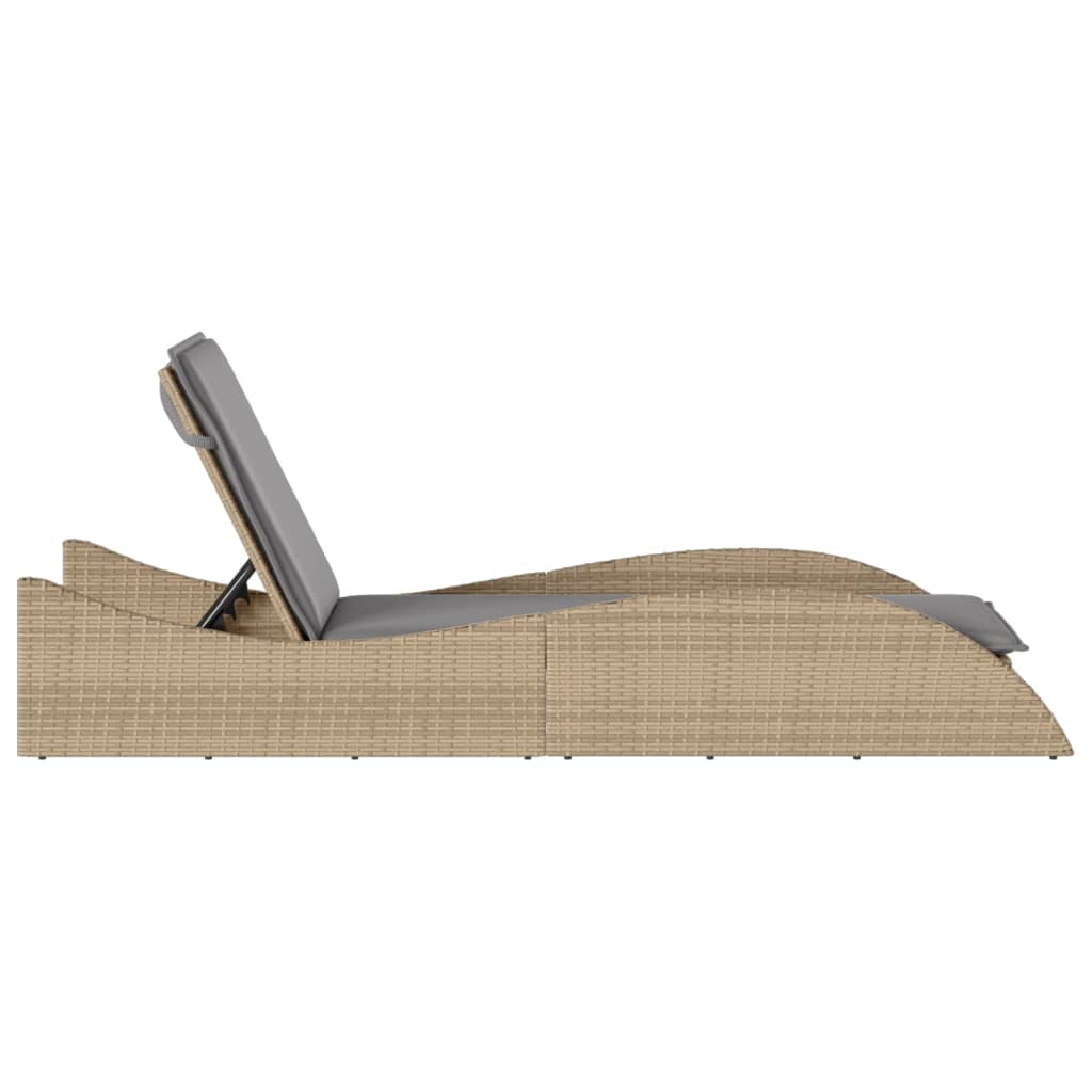 Ligbed met kussen 60x205x73 cm poly rattan beige