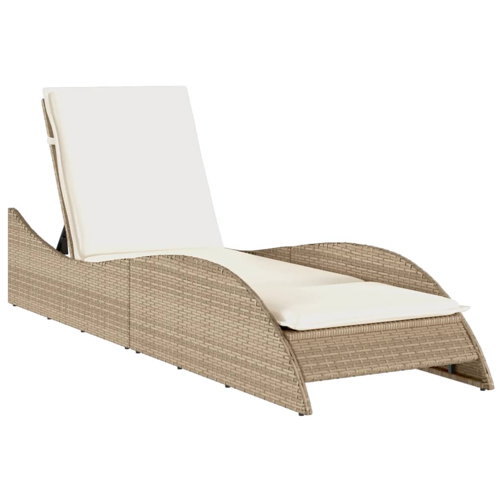 Ligbed met kussen 60x205x73 cm poly rattan beige