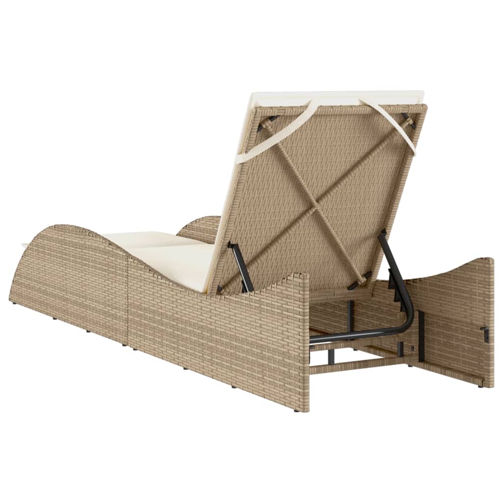 Ligbed met kussen 60x205x73 cm poly rattan beige