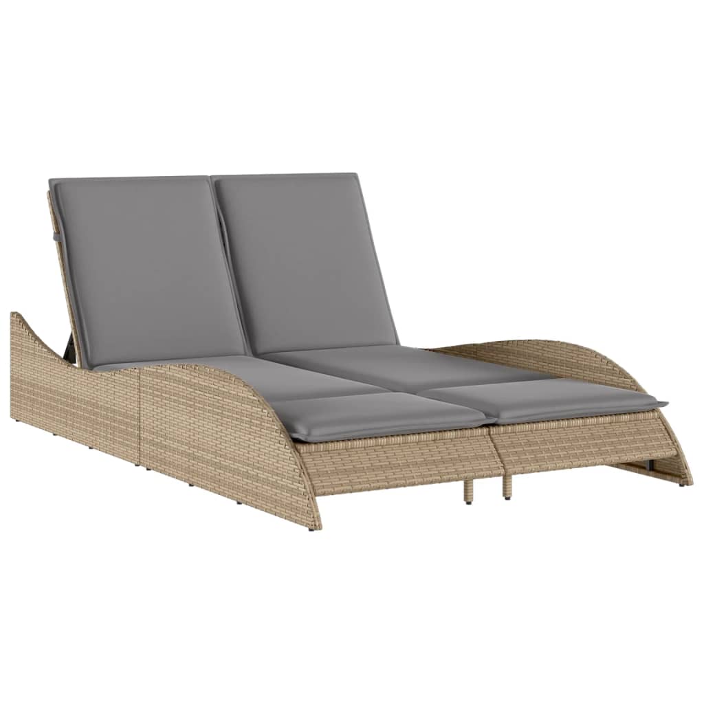 Ligbed met kussens 114x205x73 cm poly rattan beige