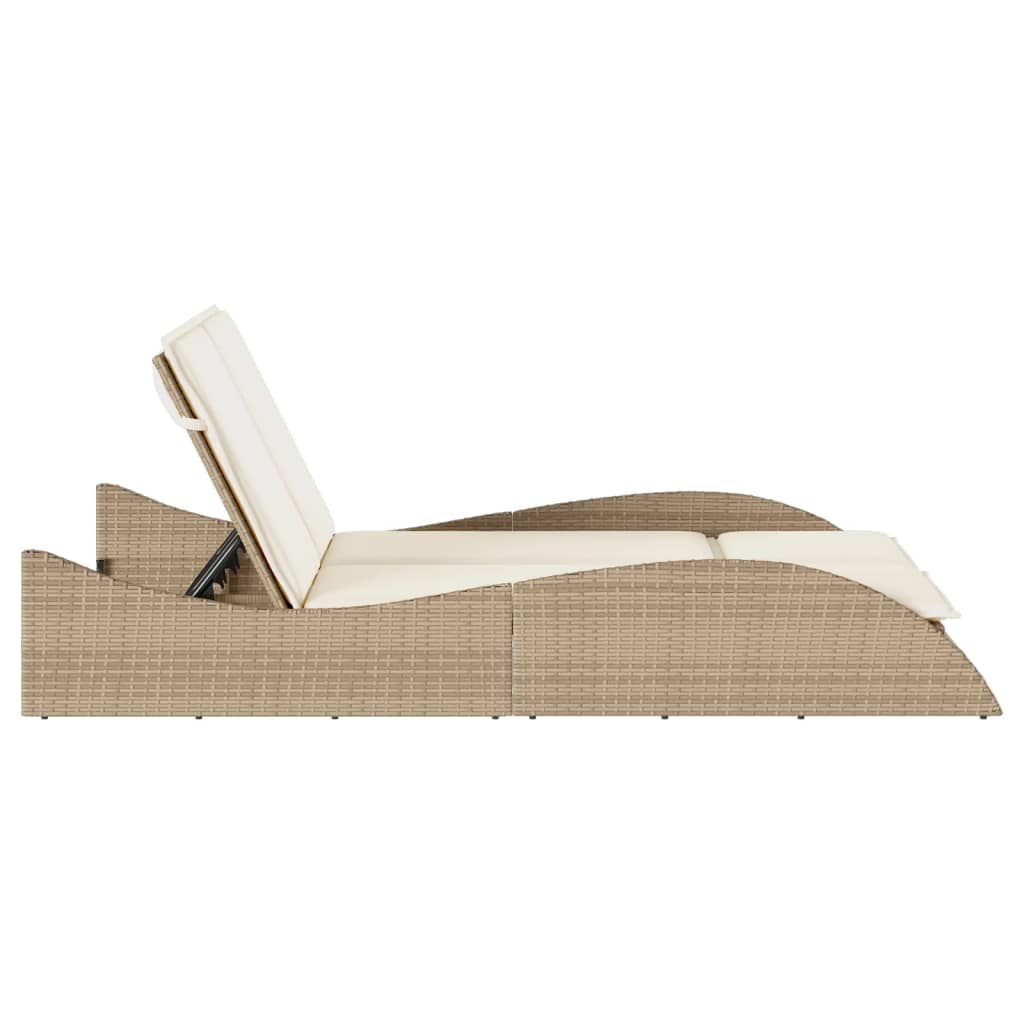 Ligbed met kussens 114x205x73 cm poly rattan beige