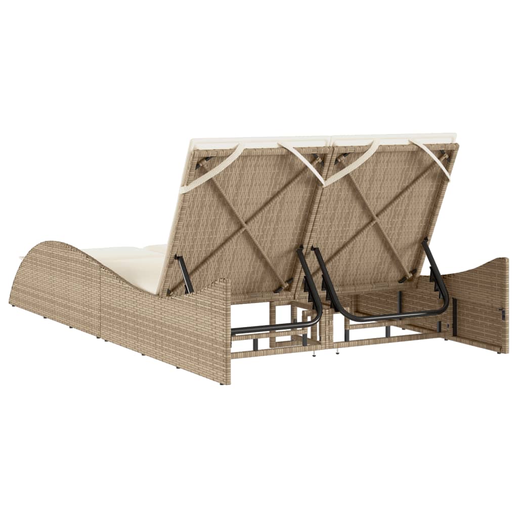 Ligbed met kussens 114x205x73 cm poly rattan beige