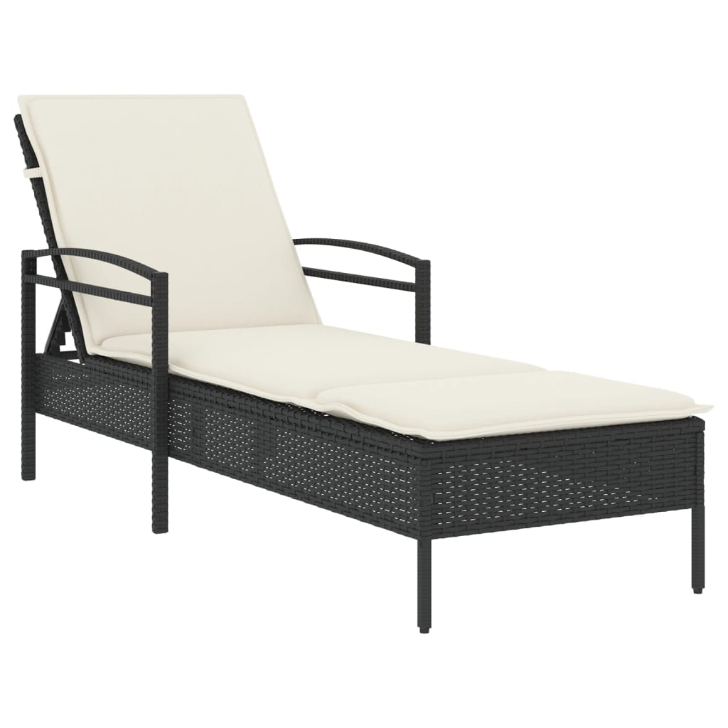 Ligbed met kussen 63x200x81 cm poly rattan zwart