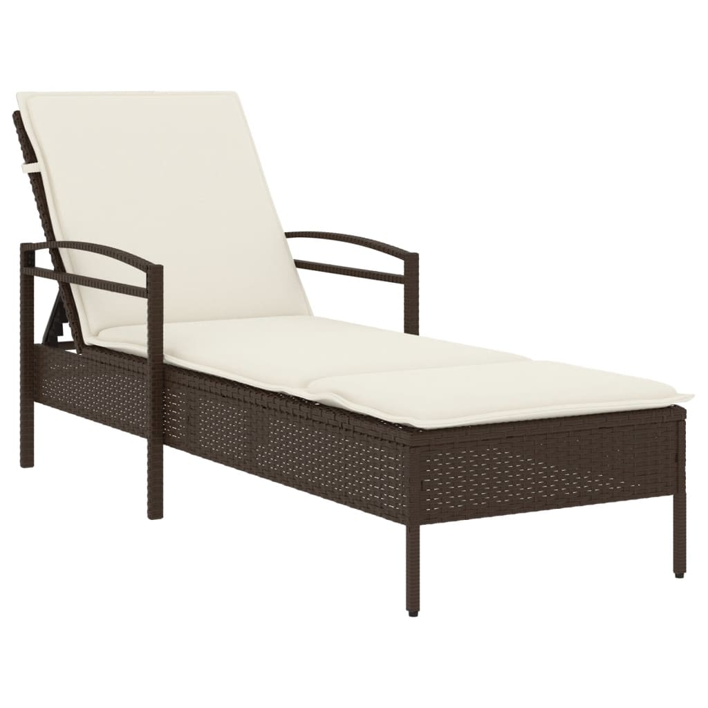 Ligbed met kussen 63x200x81 cm poly rattan bruin