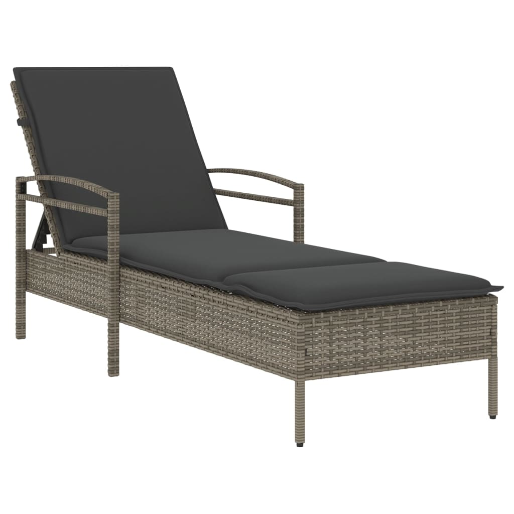 Ligbed met kussen 63x200x81 cm poly rattan grijs