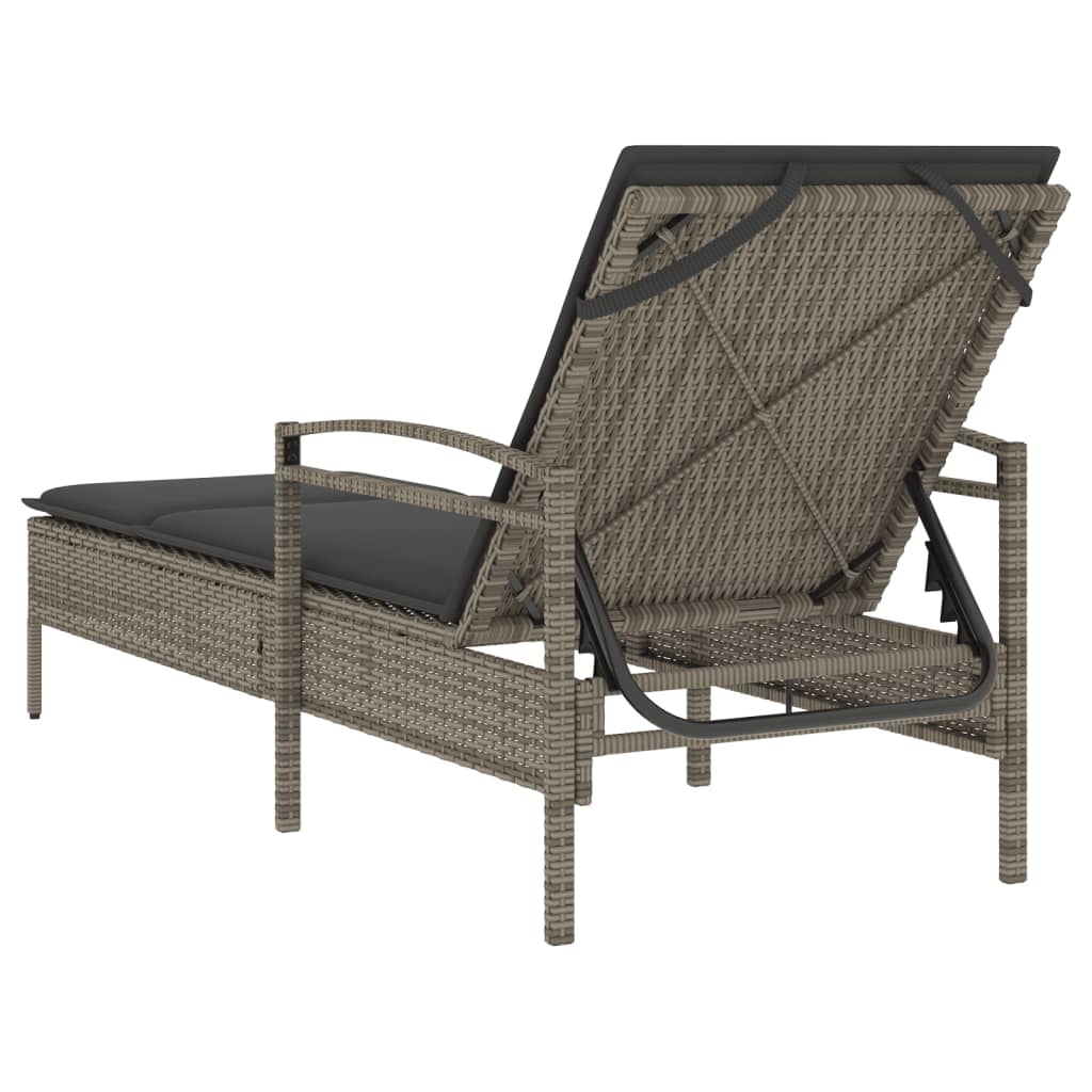 Ligbed met kussen 63x200x81 cm poly rattan grijs