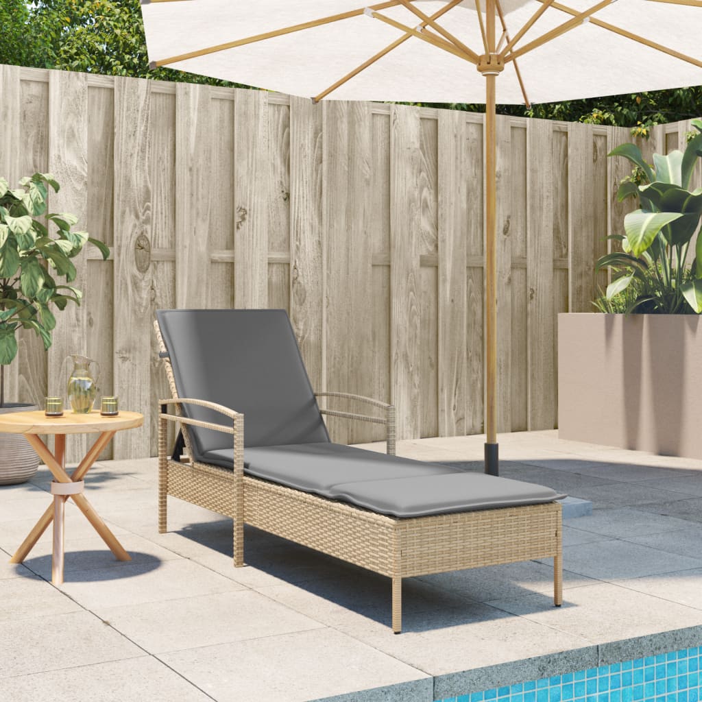 Ligbed met kussen 63x200x81 cm poly rattan beige