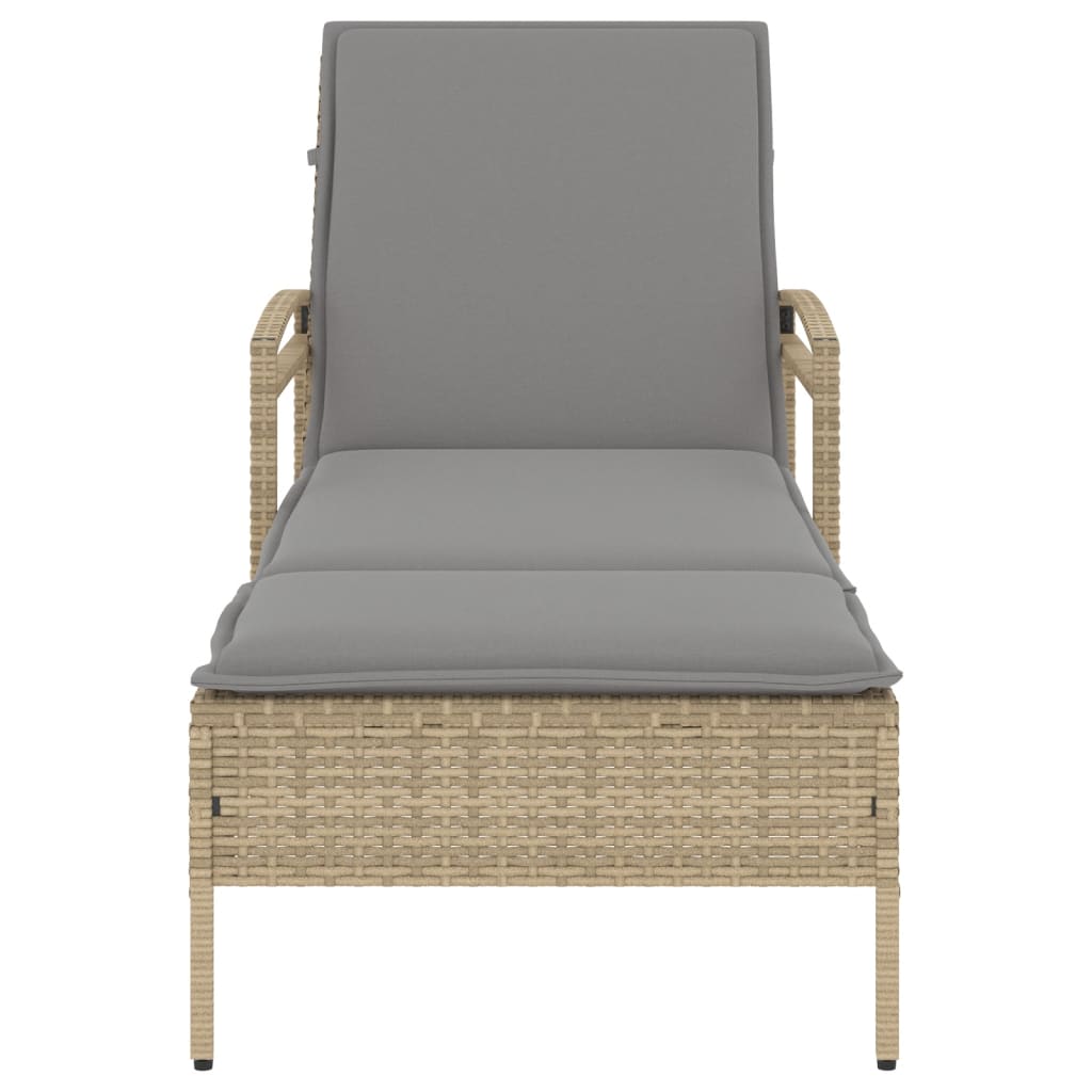 Ligbed met kussen 63x200x81 cm poly rattan beige