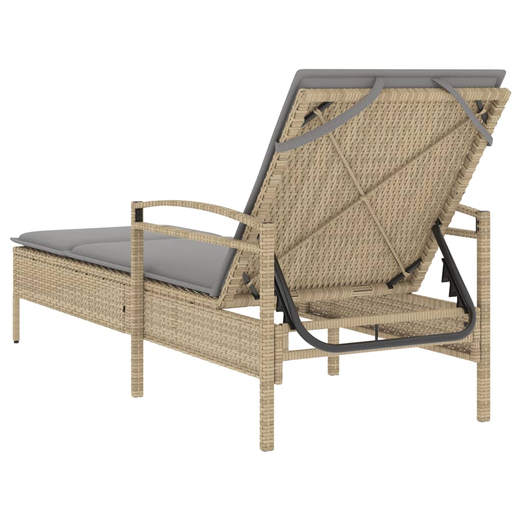 Ligbed met kussen 63x200x81 cm poly rattan beige