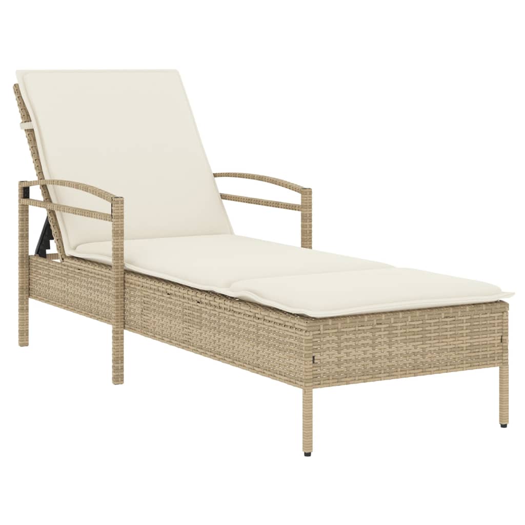 Ligbed met kussen 63x200x81 cm poly rattan beige