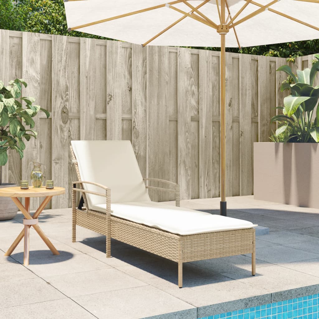 Ligbed met kussen 63x200x81 cm poly rattan beige