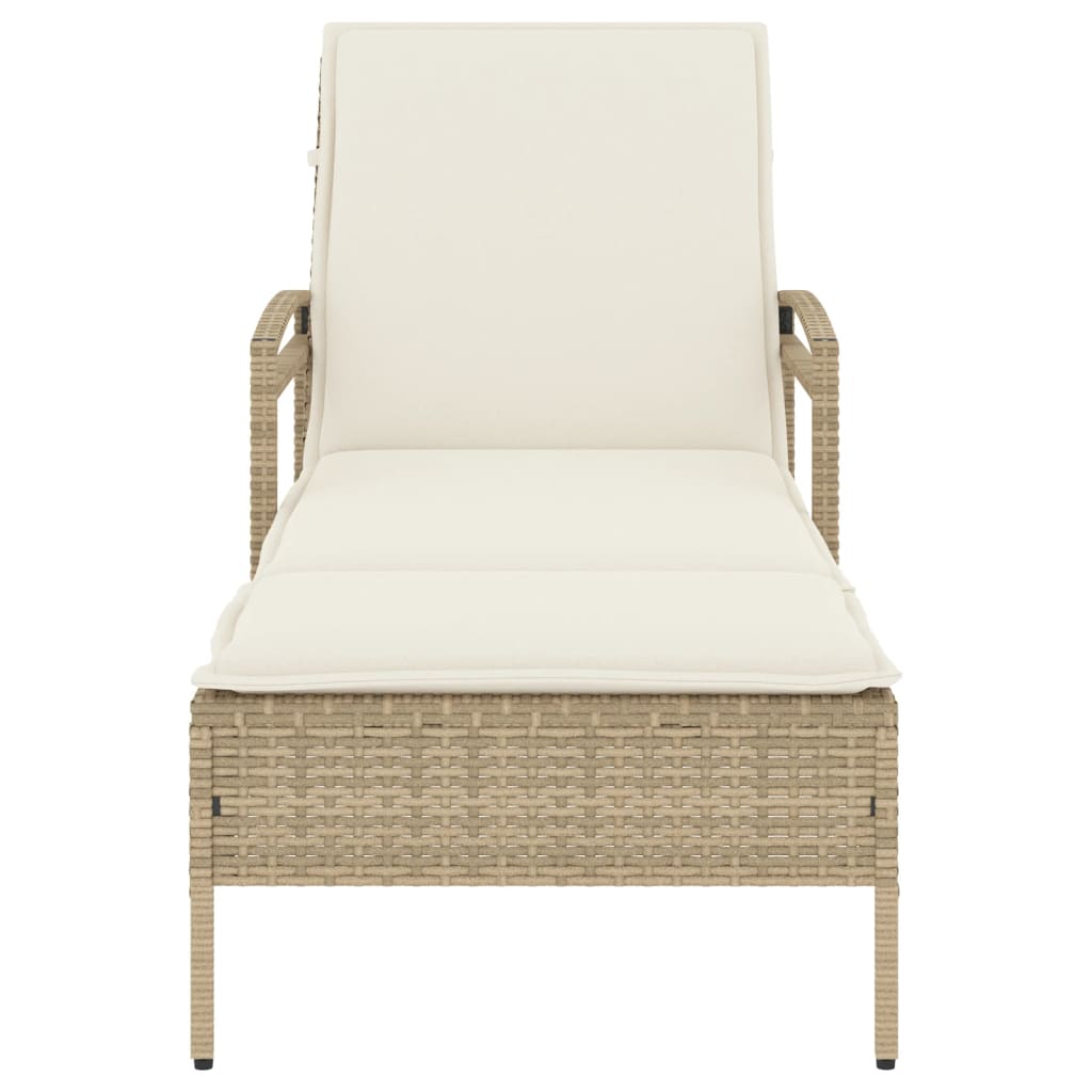 Ligbed met kussen 63x200x81 cm poly rattan beige