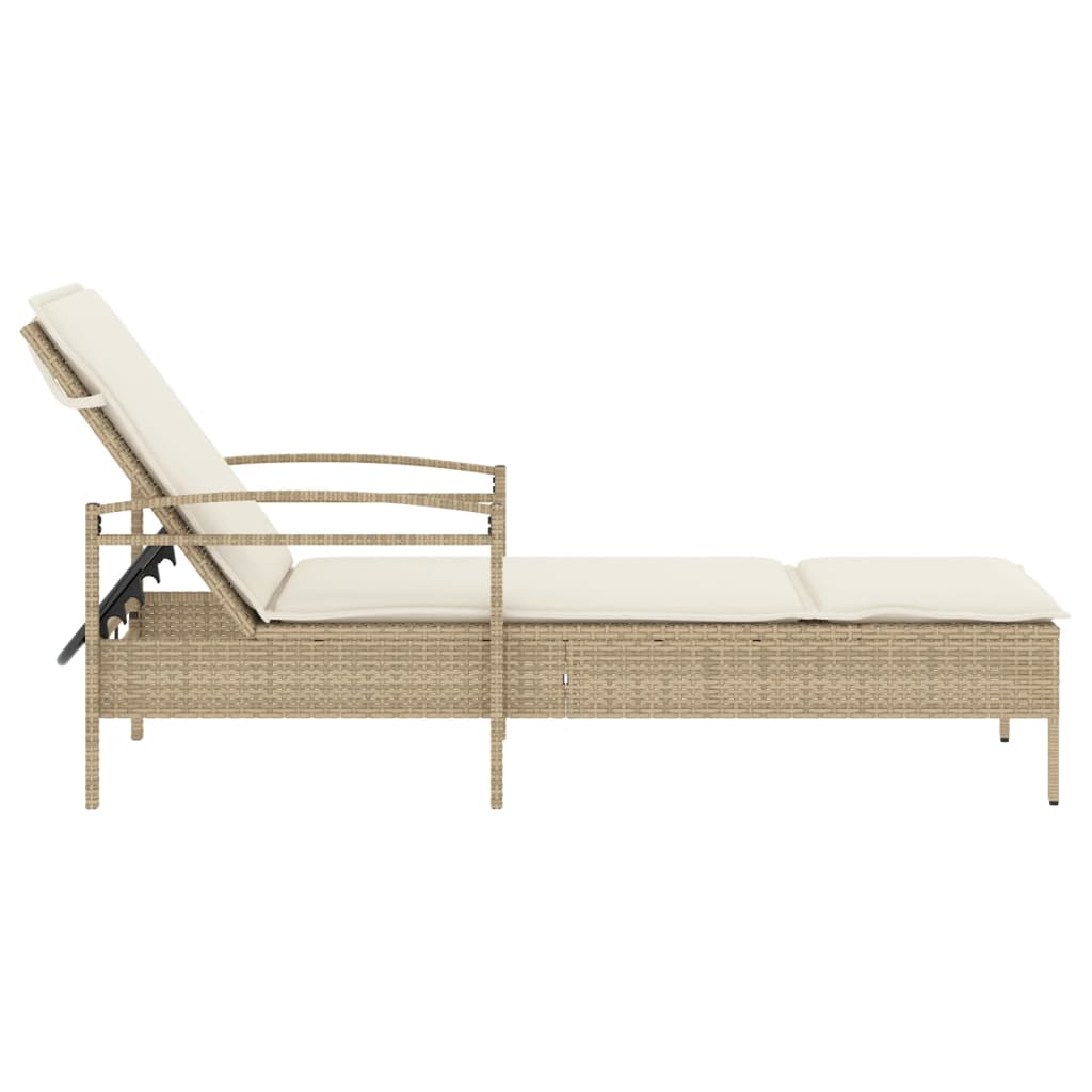 Ligbed met kussen 63x200x81 cm poly rattan beige