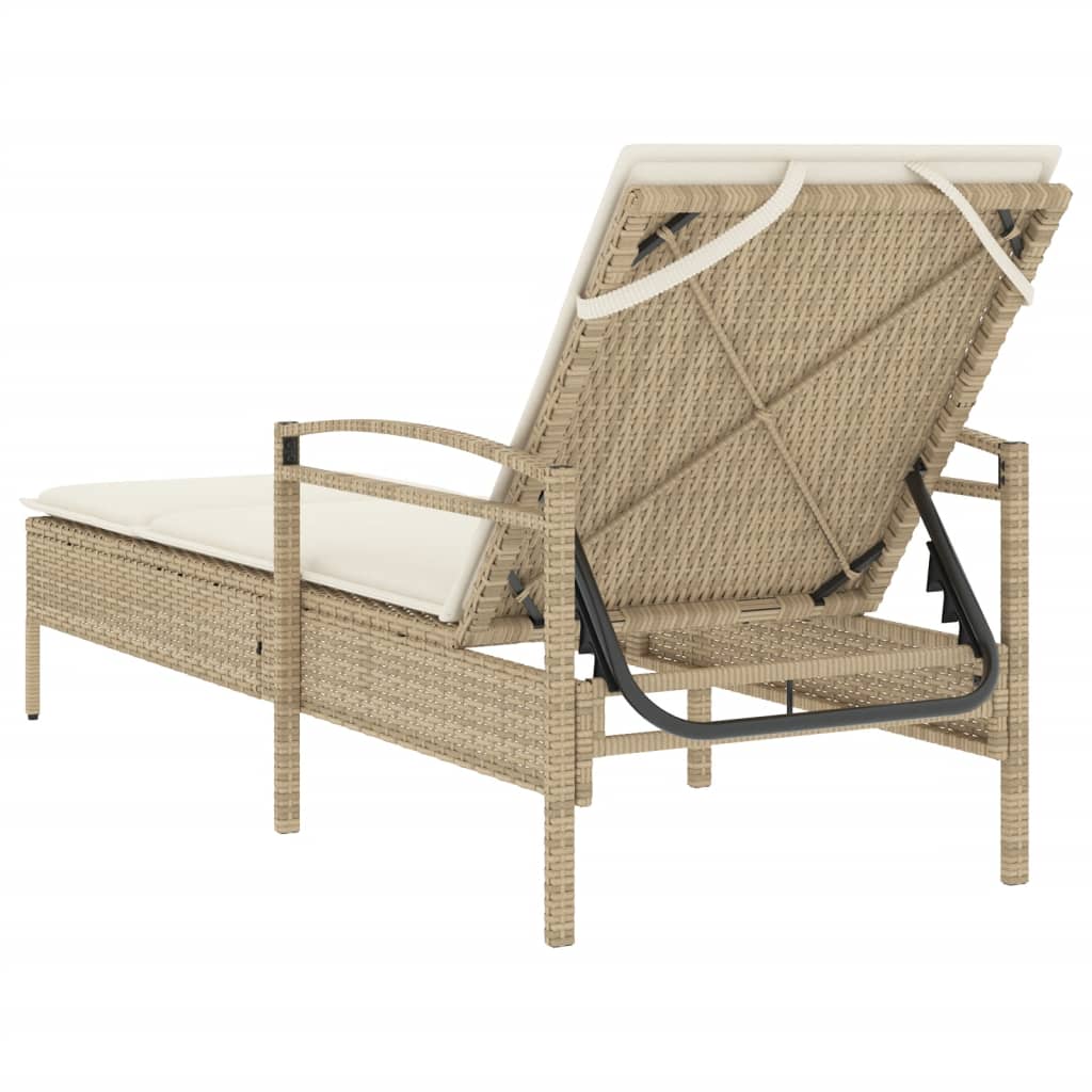 Ligbed met kussen 63x200x81 cm poly rattan beige