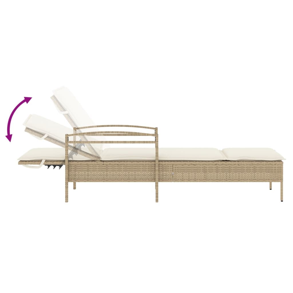 Ligbed met kussen 63x200x81 cm poly rattan beige