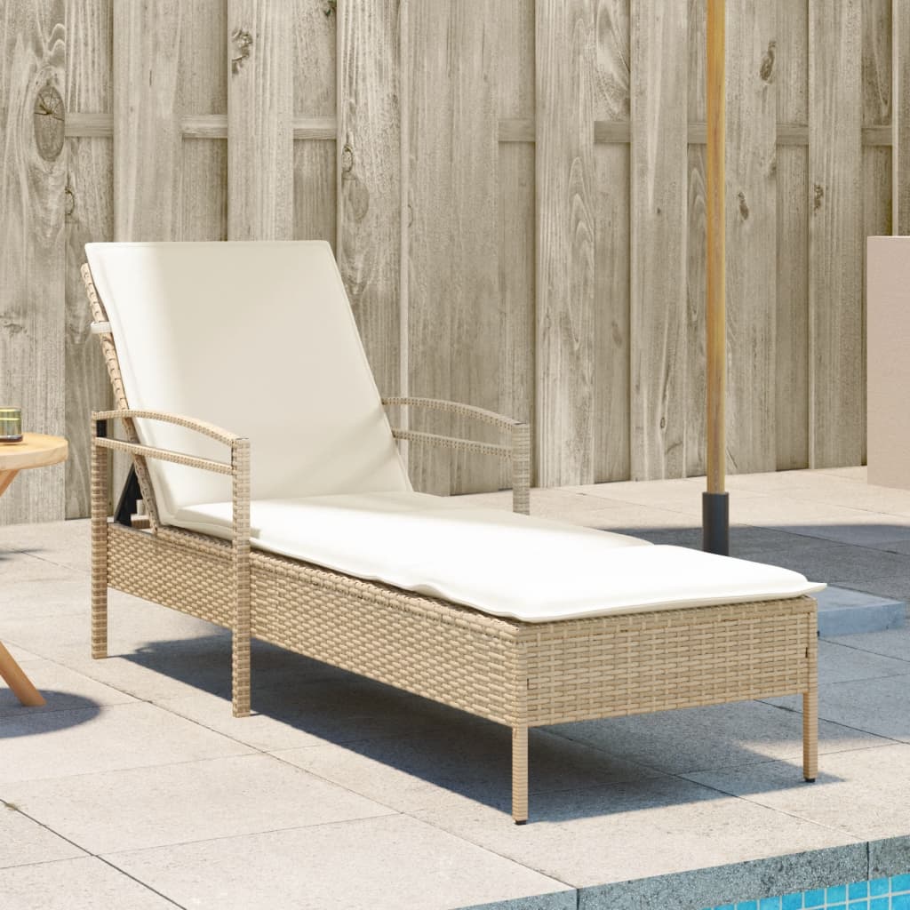 Ligbed met kussen 63x200x81 cm poly rattan beige