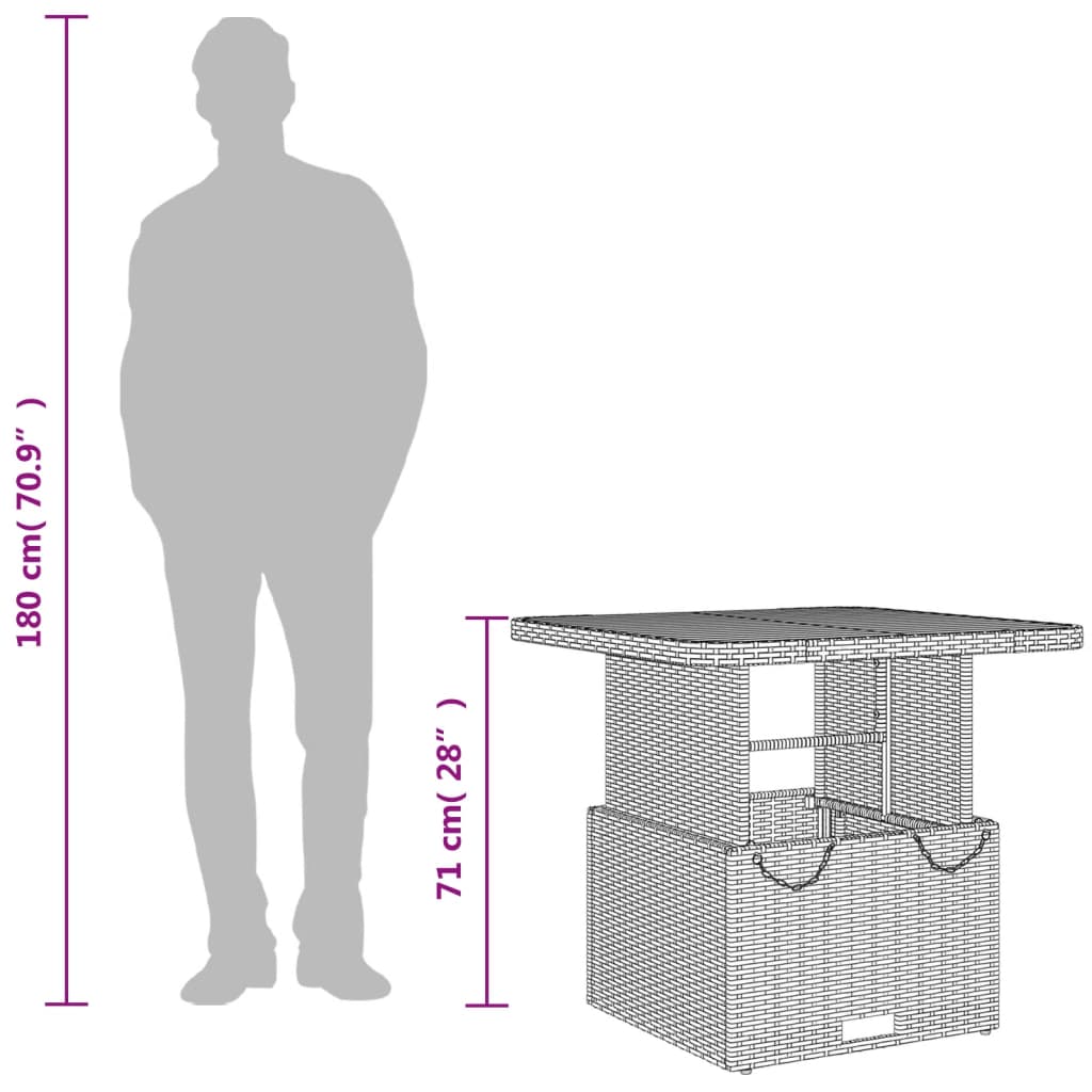 Tuintafel Poly Rattan En Acaciahout 80 x 80 x 71 cm Grijs