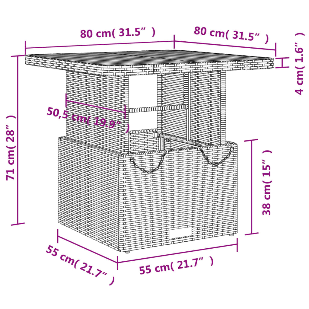 Tuintafel Poly Rattan En Acaciahout 80 x 80 x 71 cm Grijs