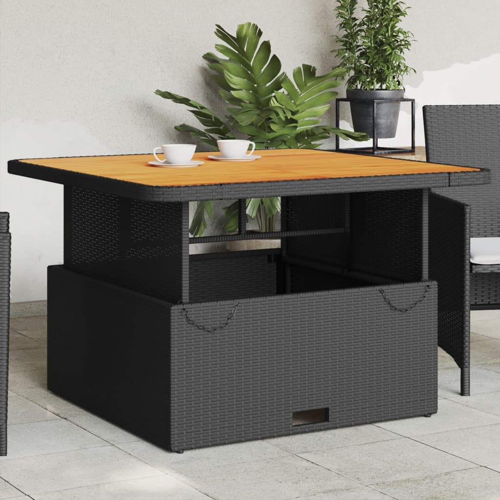 Tuintafel 110x110x71 cm poly rattan en massief acaciahout zwart