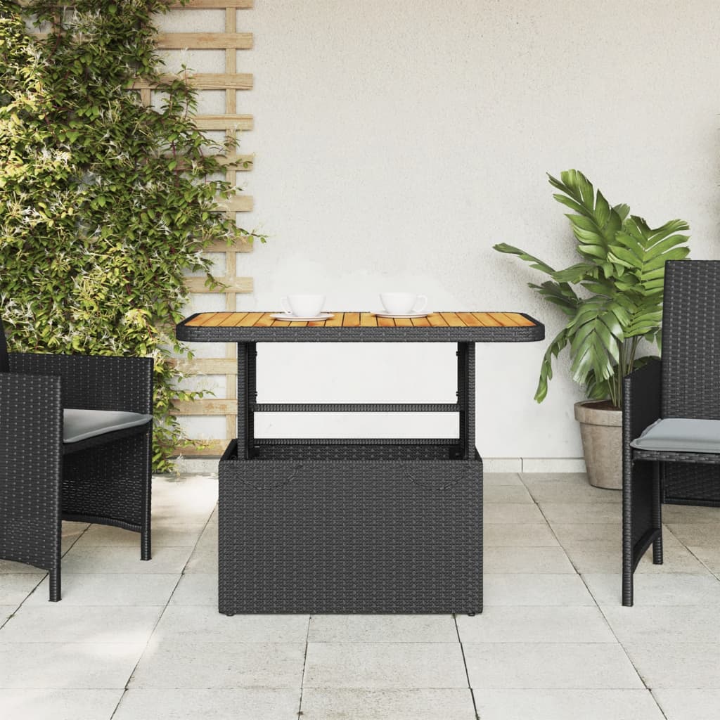 Tuintafel Poly Rattan En Massief Acaciahout 90 x 55 x 71 cm Zwart