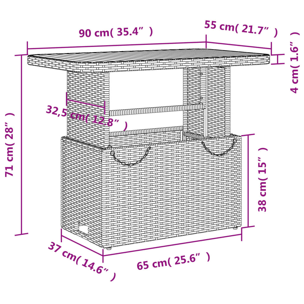 Tuintafel Poly Rattan En Massief Acaciahout 90 x 55 x 71 cm Zwart