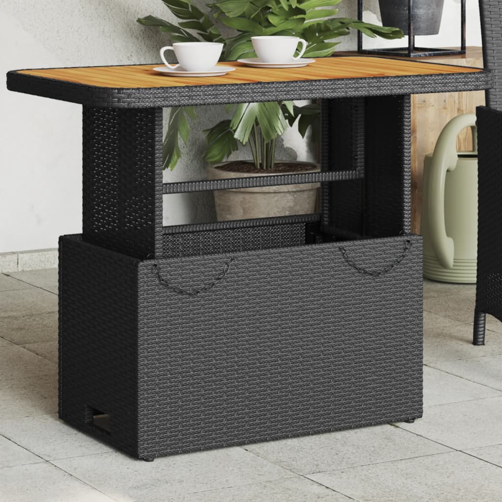 Tuintafel Poly Rattan En Massief Acaciahout 90 x 55 x 71 cm Zwart