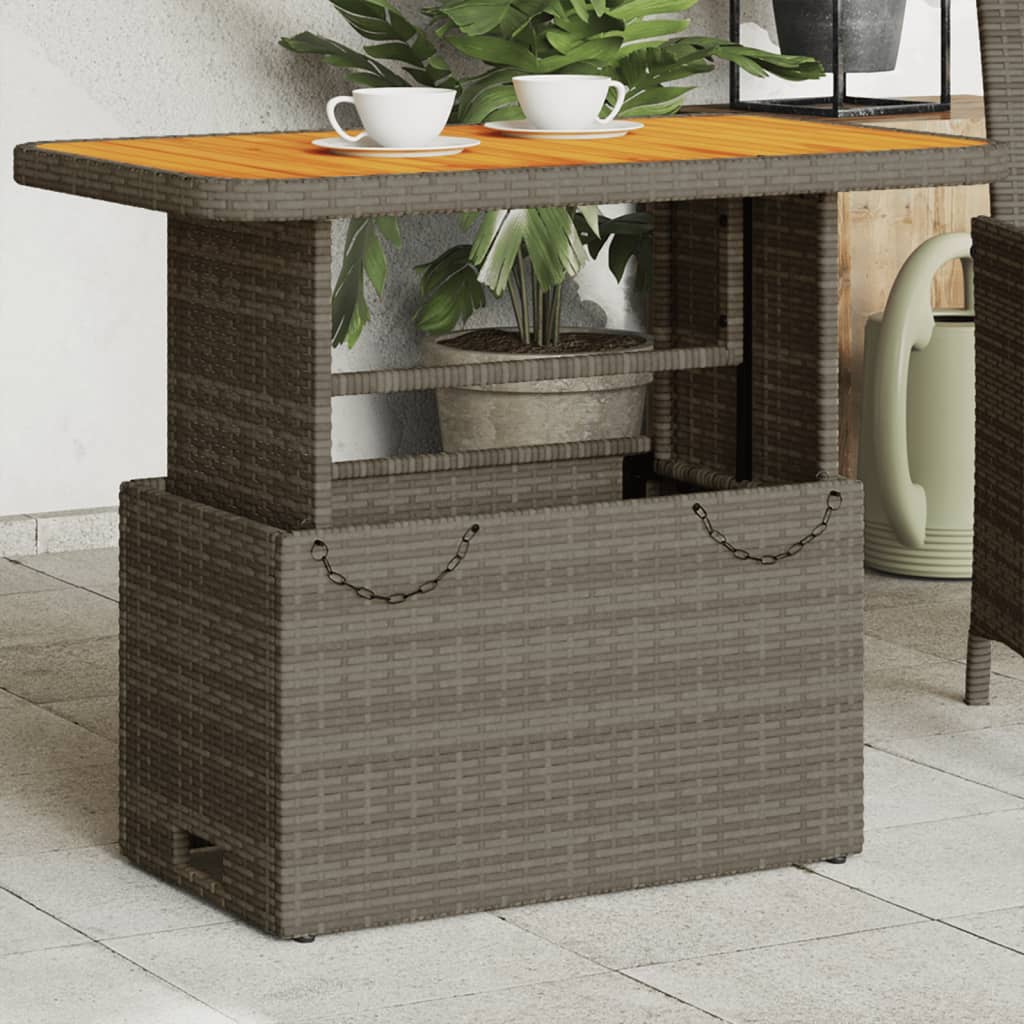 Tuintafel Poly Rattan En Acaciahout 90 x 55 x 71 cm Grijs