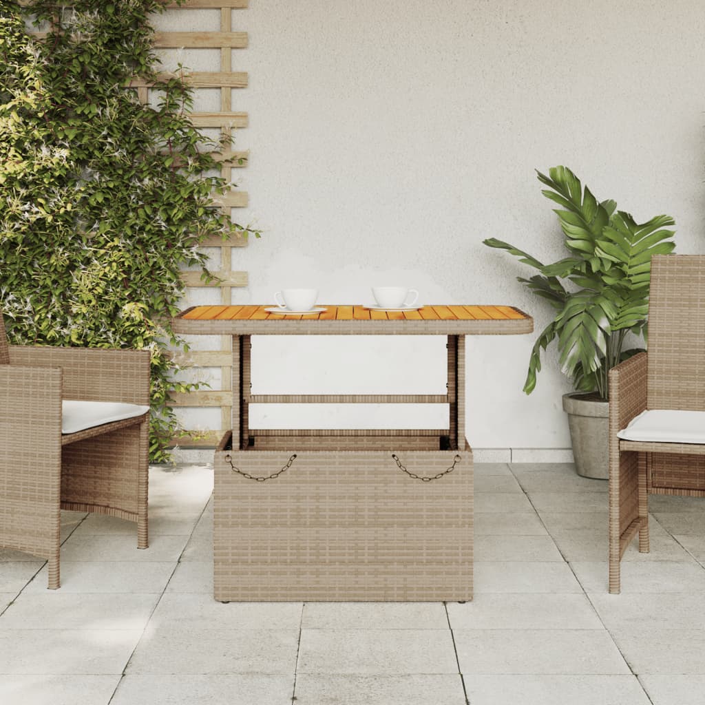 Tuintafel Poly Rattan En Acaciahout 90 x 55 x 71 cm Beige