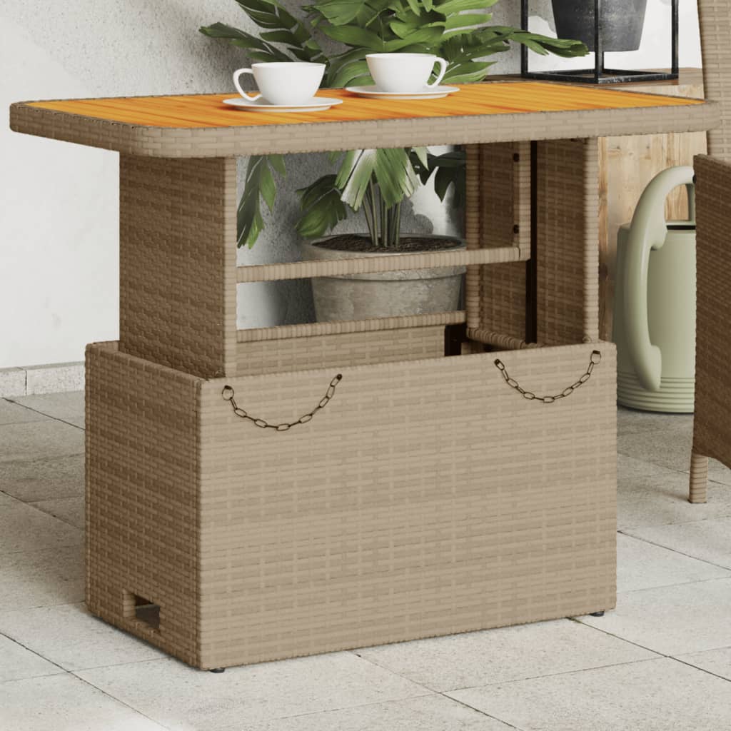 Tuintafel Poly Rattan En Acaciahout 90 x 55 x 71 cm Beige