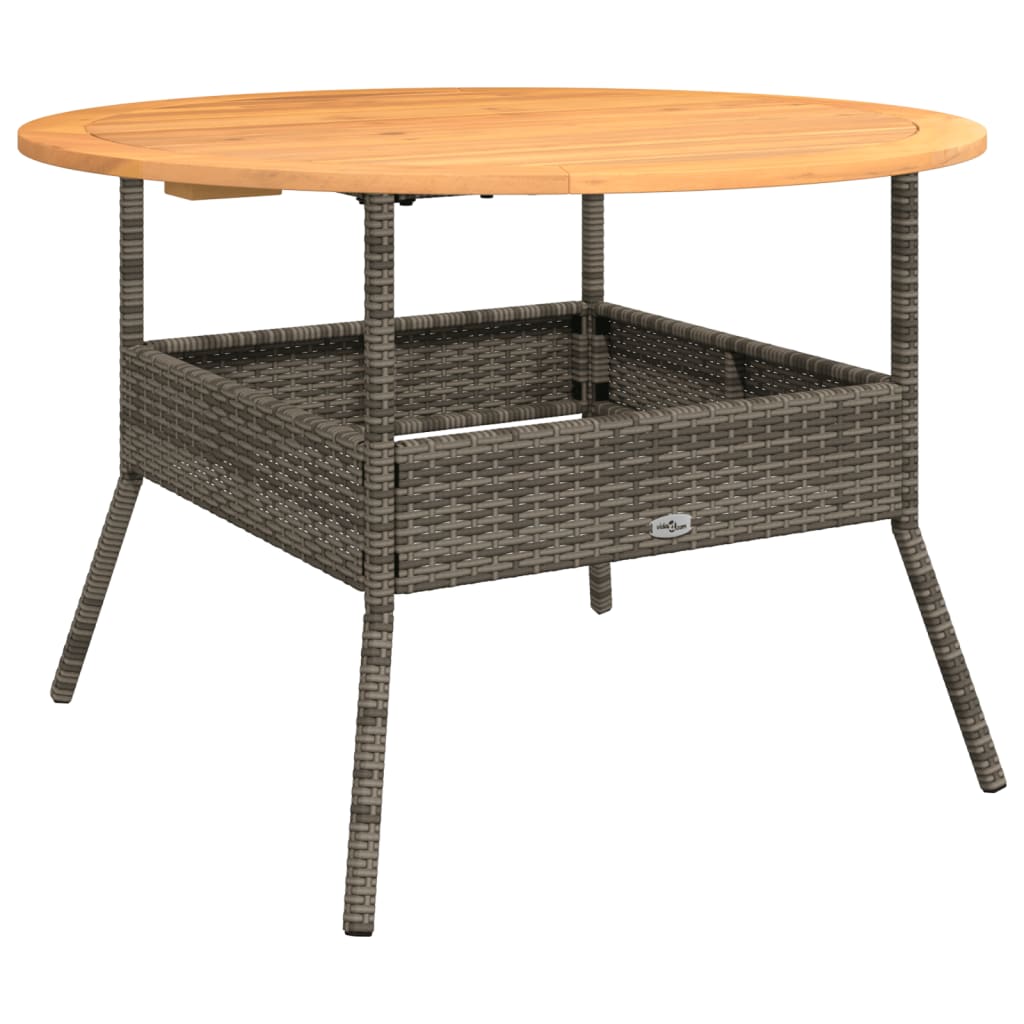 Tuintafel met acaciahouten blad Ø110x71 cm poly rattan grijs