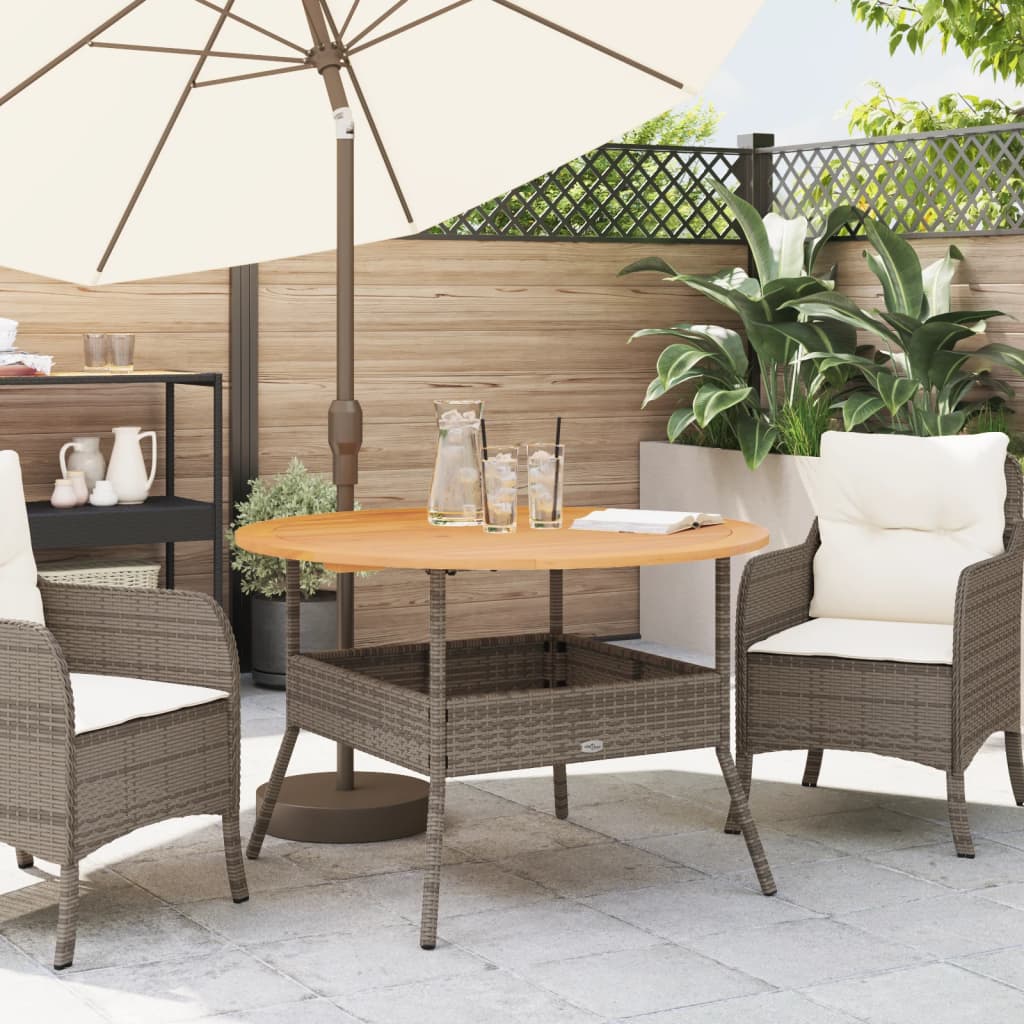 Tuintafel met acaciahouten blad Ø110x71 cm poly rattan grijs