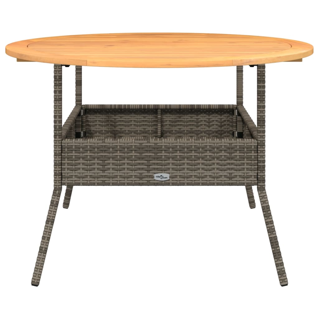 Tuintafel met acaciahouten blad Ø110x71 cm poly rattan grijs