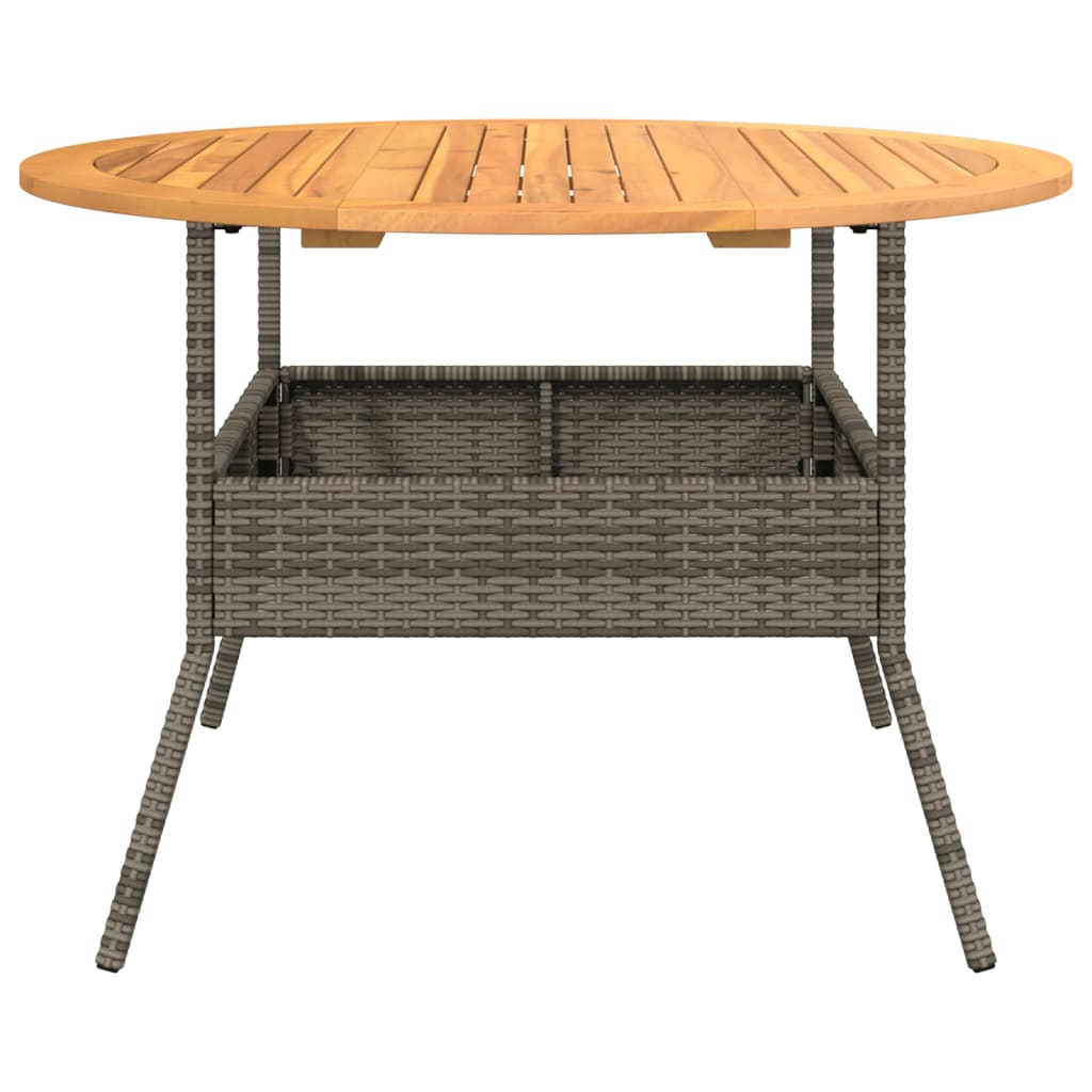 Tuintafel met acaciahouten blad Ø110x71 cm poly rattan grijs