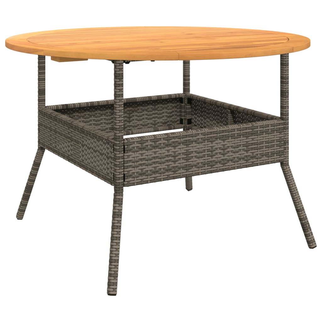 Tuintafel met acaciahouten blad Ø110x71 cm poly rattan grijs