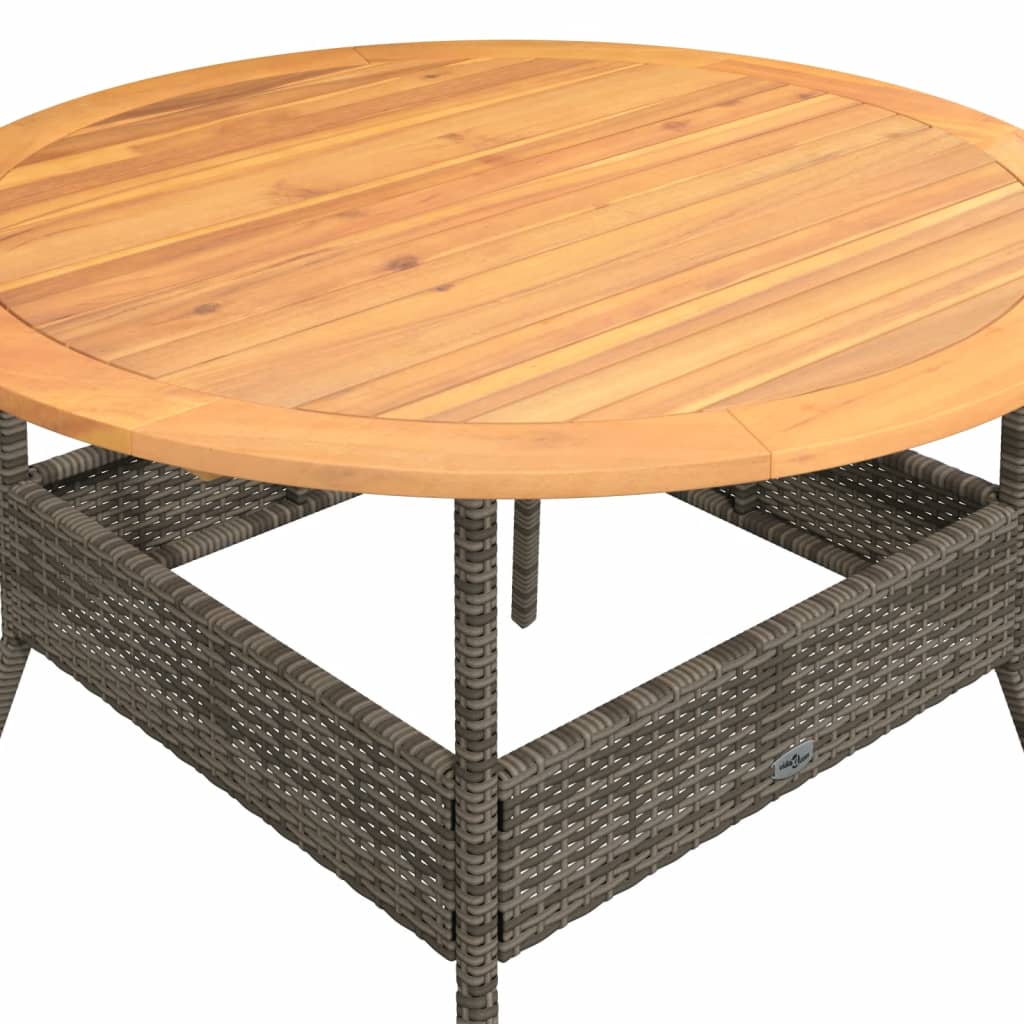 Tuintafel met acaciahouten blad Ø110x71 cm poly rattan grijs